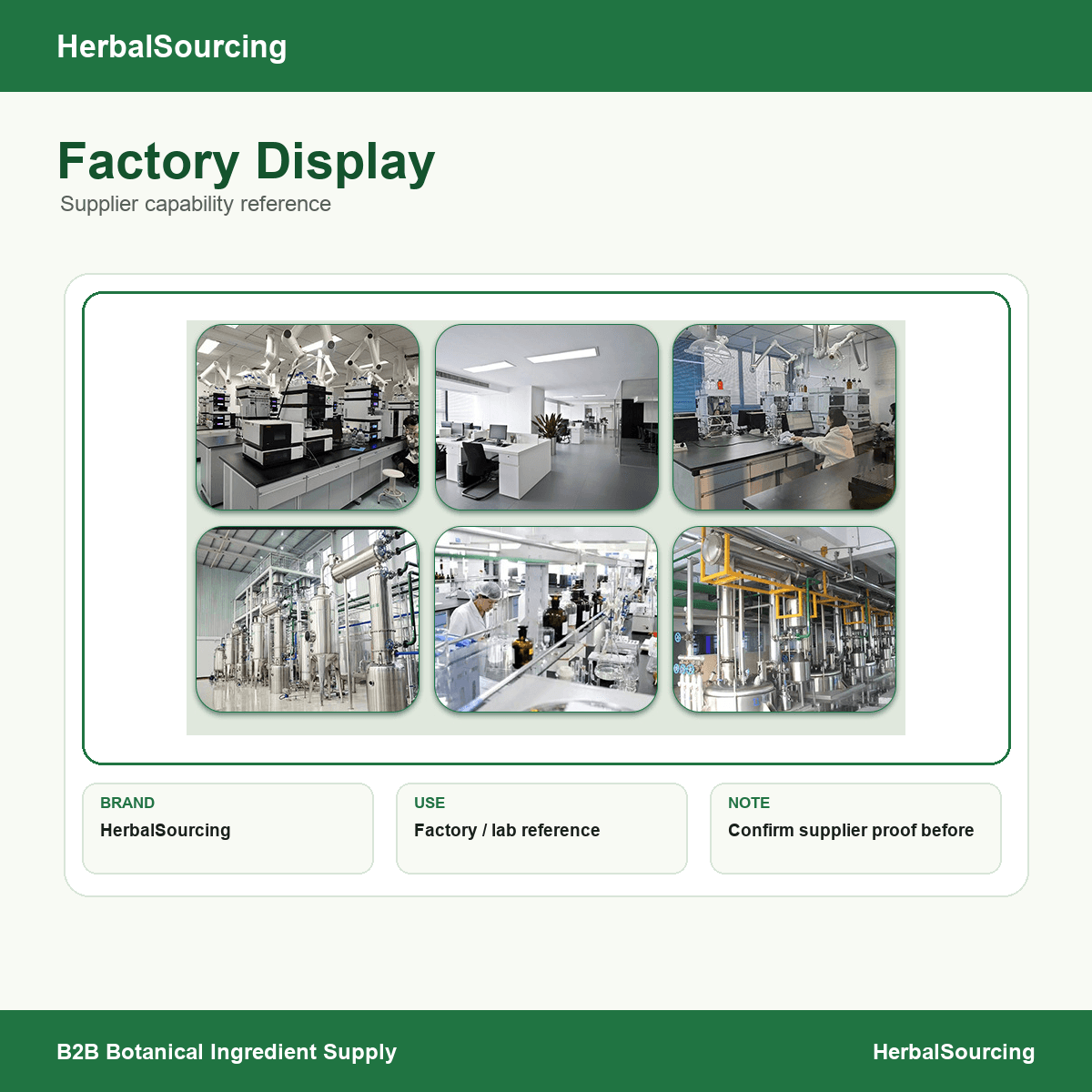 Supplier facility and quality control reference for botanical ingredient sourcing