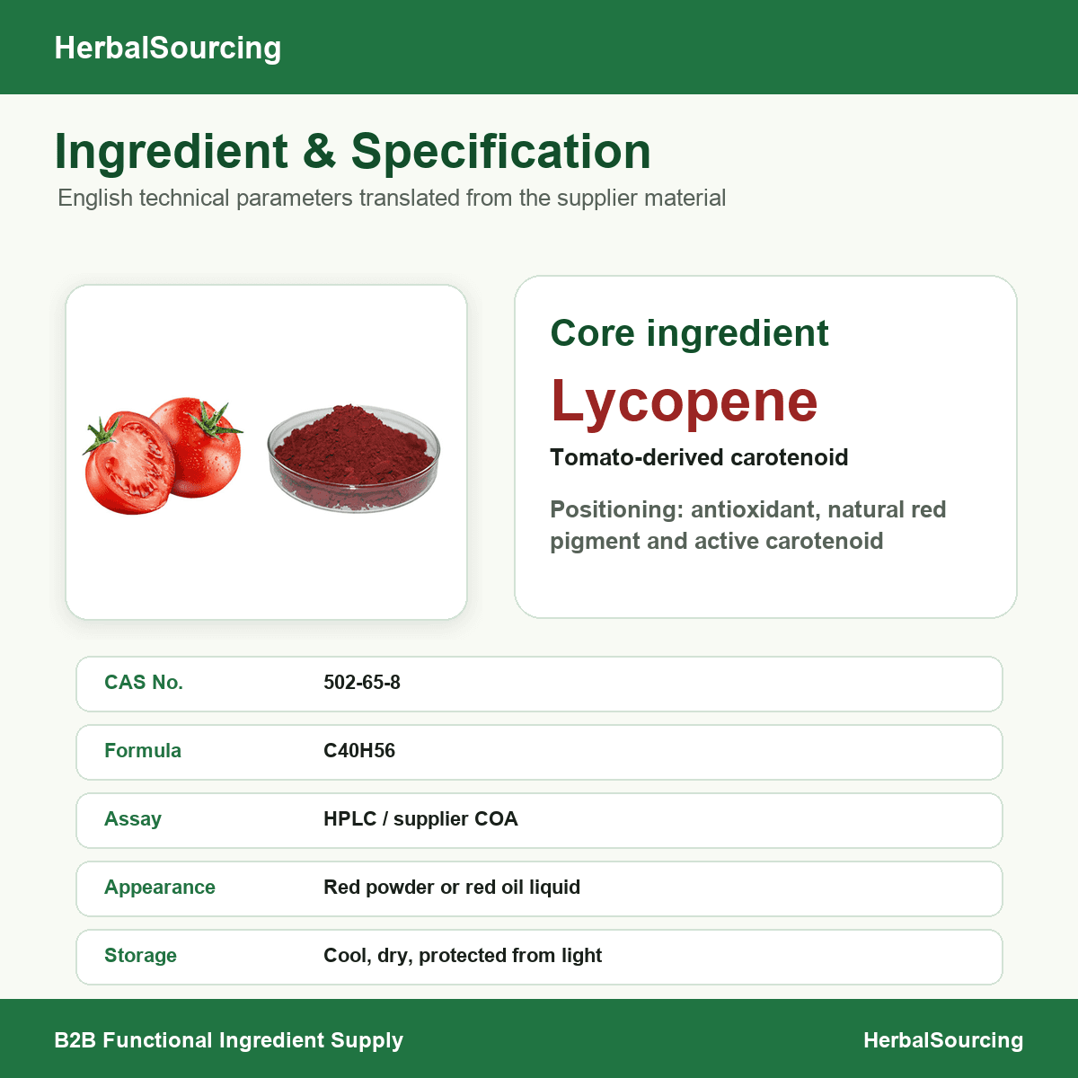 Tomato lycopene product parameters in English