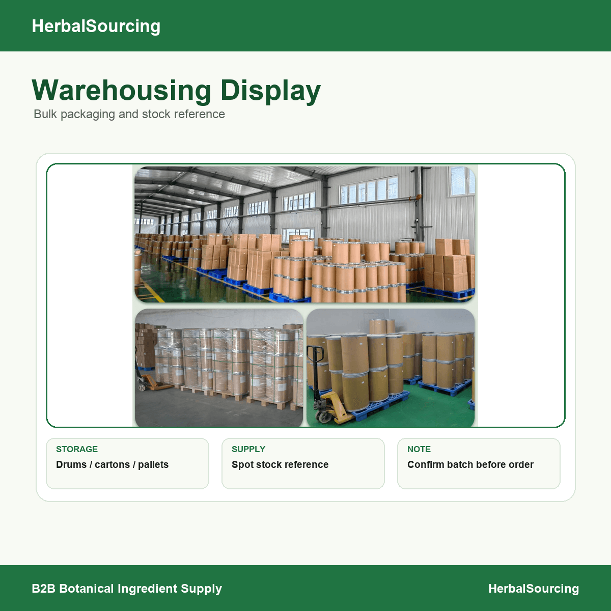 Bulk drums cartons and pallets warehouse reference for B2B ingredient orders