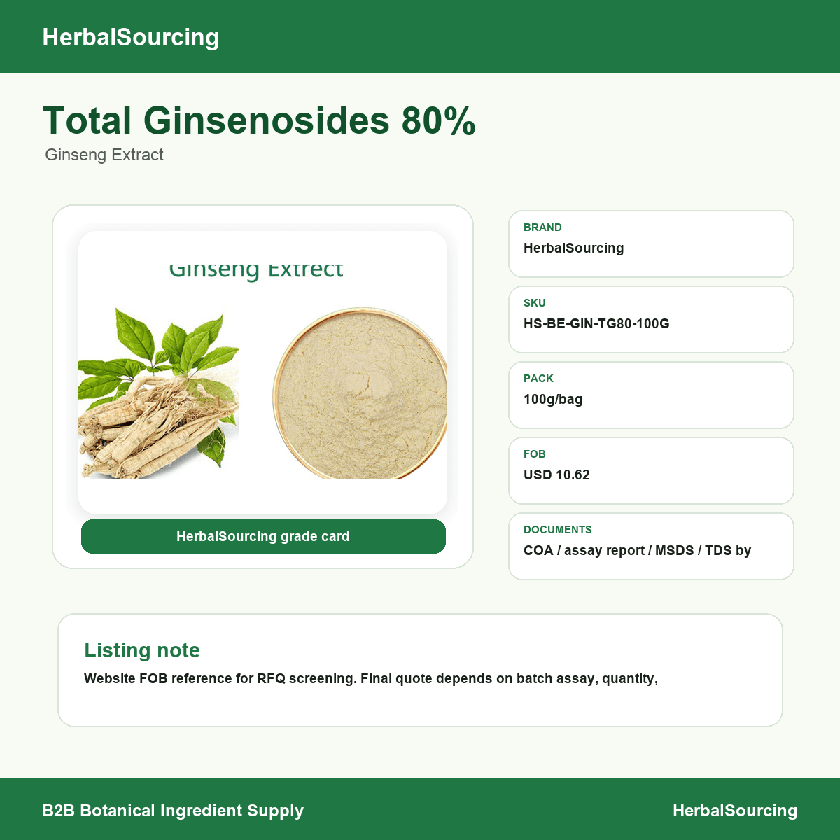 Total Ginsenosides 80% specification reference