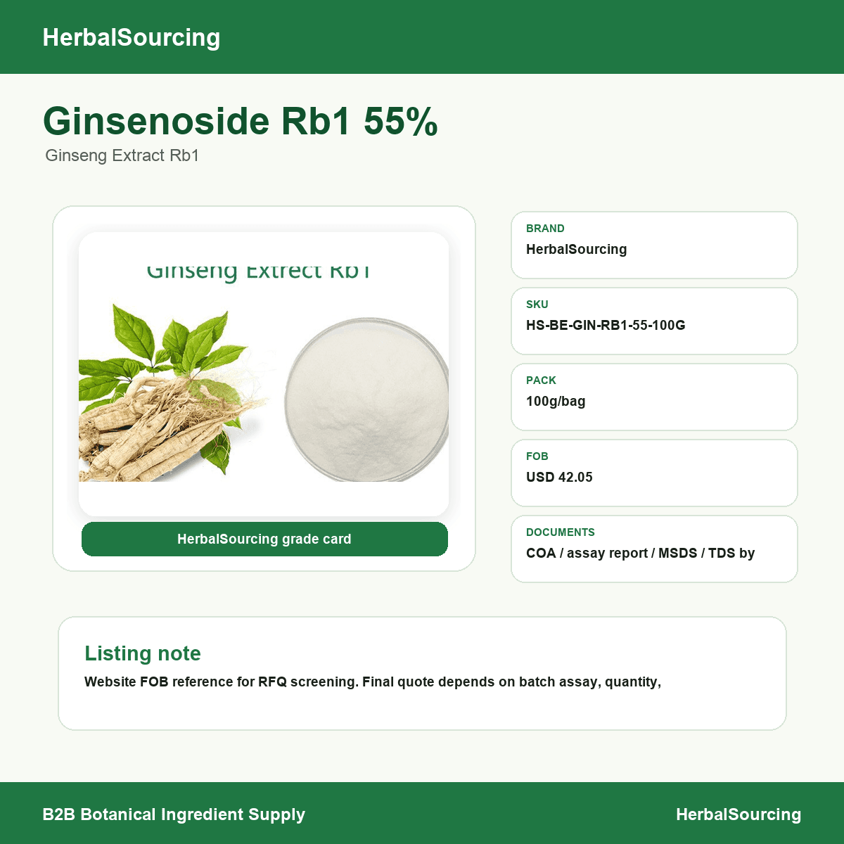 Ginsenoside Rb1 55% specification reference