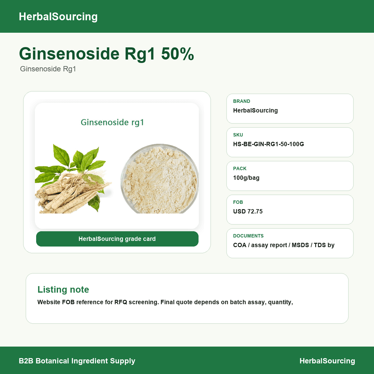 Ginsenoside Rg1 50% specification reference
