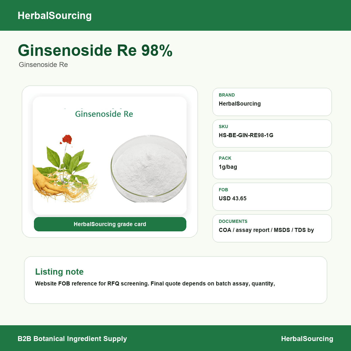 Ginsenoside Re 98% specification reference