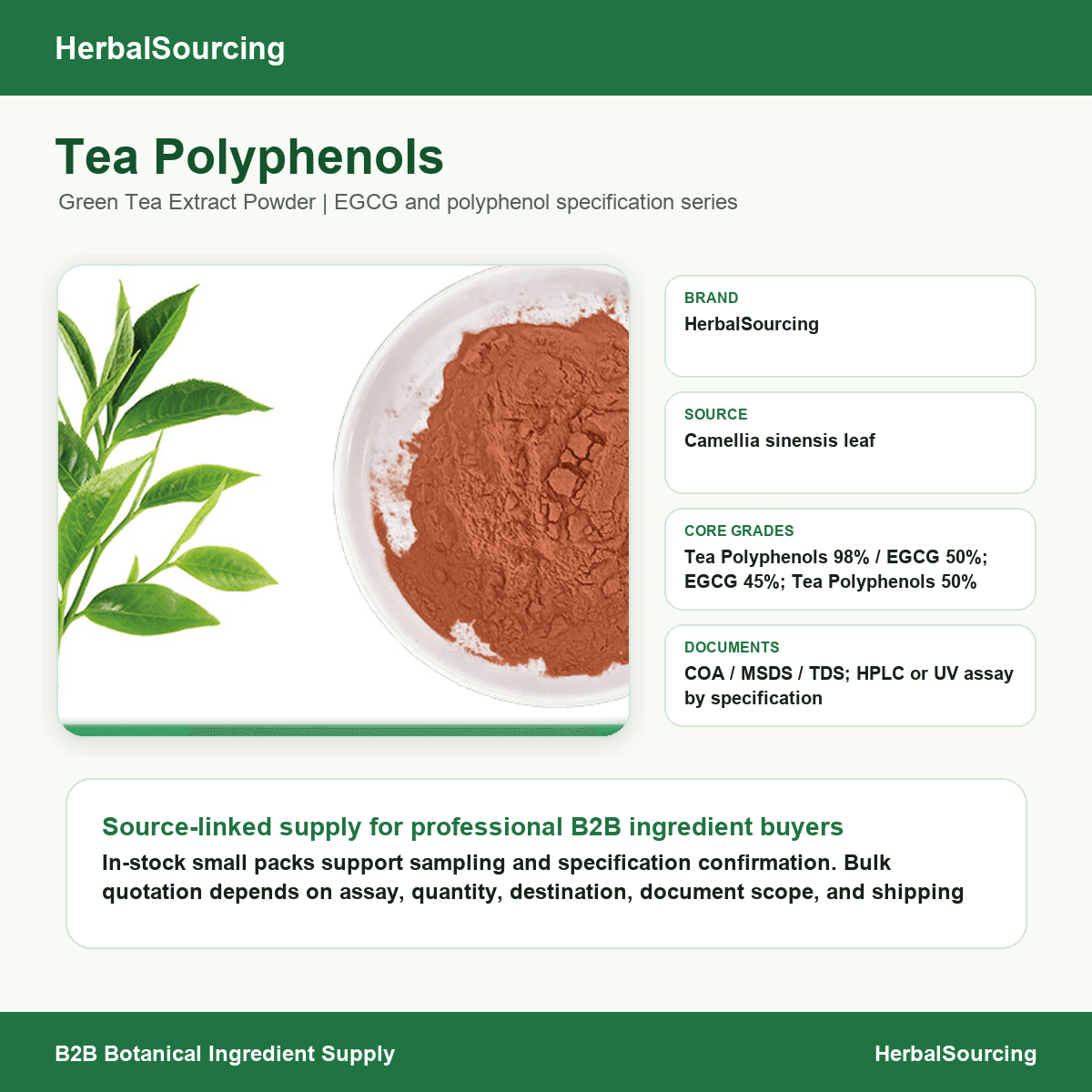 Tea Polyphenols 98% / EGCG 50% specification reference